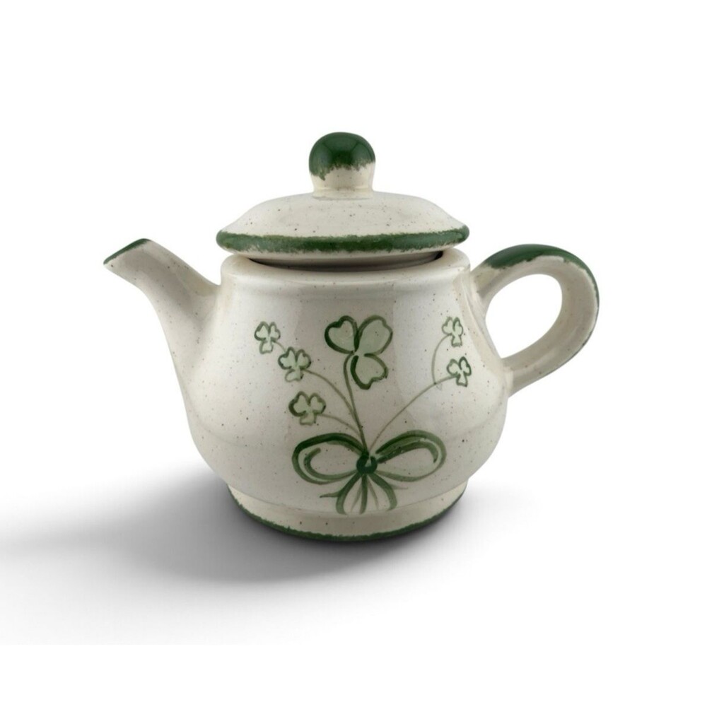 Vtg Crieff Scotland Studio Pottery Teapot Hand Painted Shamrock Stoneware